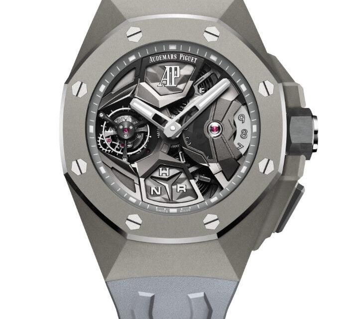 Questo Orologio Replica Audemars Piguet Royal Oak Concept Watch 1 Royal Oak Tourbillon Dimostra Le Sue Capacità Di Finitura Sui Suoi Ponti E Ponti In Titanio Grado 5 Super Resistenti